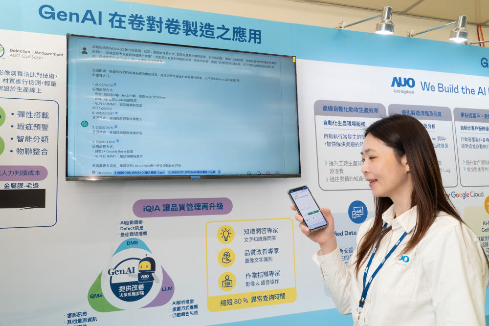 友達數(shù)位積極發(fā)展數(shù)智化轉(zhuǎn)型，透過AI落地應用優(yōu)化製造流程，革新人力、生產(chǎn)效率與設備維護效益，圖為「智慧品質(zhì)推升助手-iQIA」（Intelligent quality improve assistant）應用情境，協(xié)助品質(zhì)管理再升級